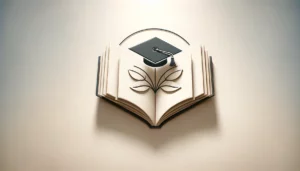 minimalist image depicting educational leadership. The image features an open book with a graduation cap on top, symbolizing the pursuit of knowledge and academic achievement within the context of educational leadership