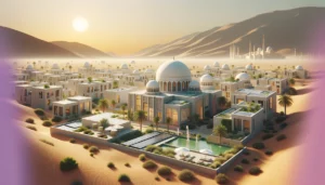 image depicting sustainable real estate development in a minimalist Middle Eastern style