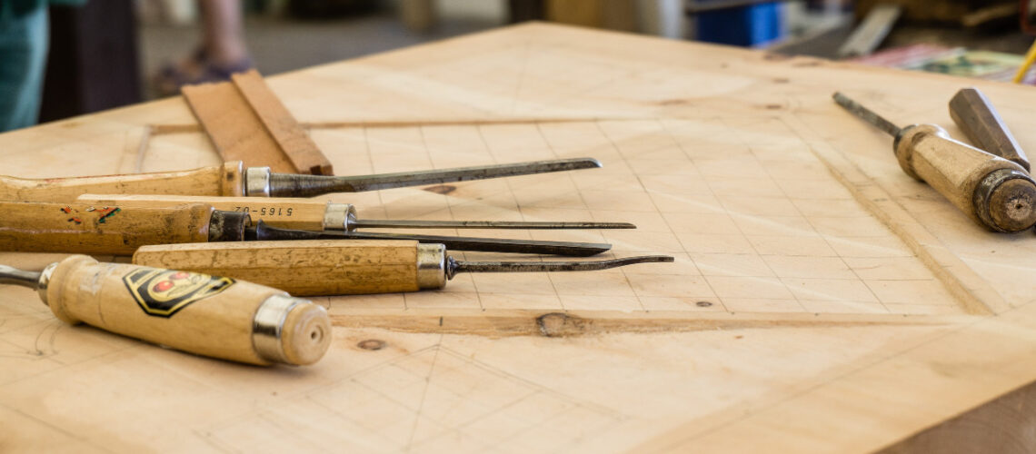 woodworking tools on a work bench