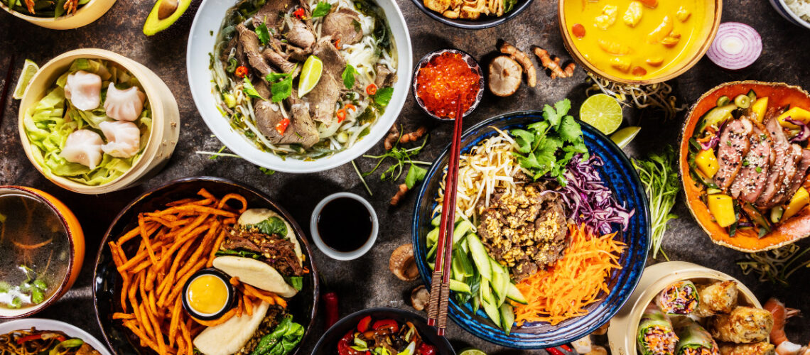 A Table showing an assortment of foreign cuisines.