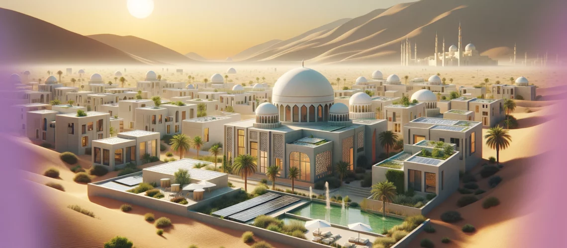 image depicting sustainable real estate development in a minimalist Middle Eastern style